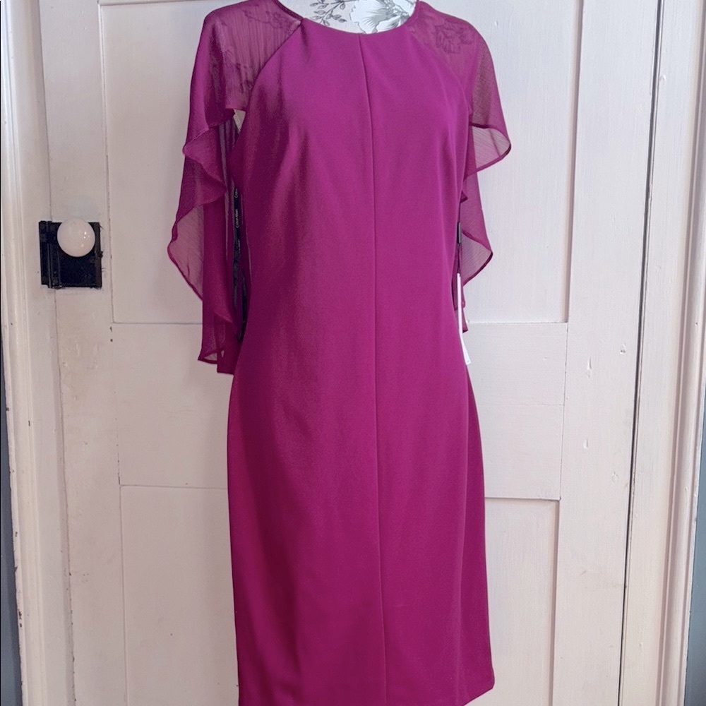 Elegant Calvin Klein Sheath Formal Dress Flutter Sleeves Size 6 New